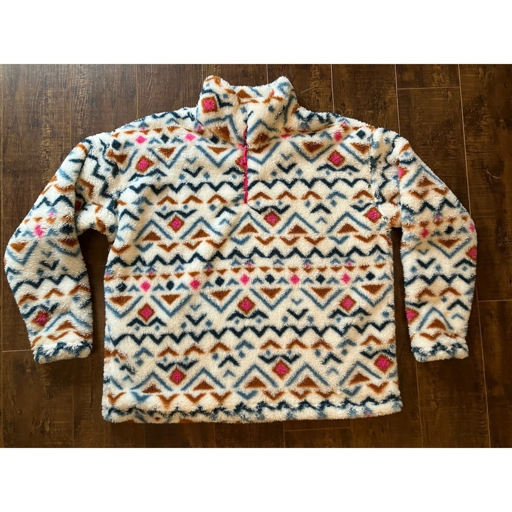 Eddie Bauer Women XL Sherpa 1/4 Zip Pullover Southwest Pink Trim